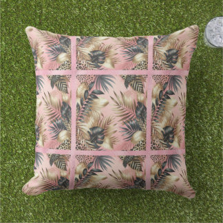 Almofada Elegant Gold, Pink and Black Jungle Leaf Pattern