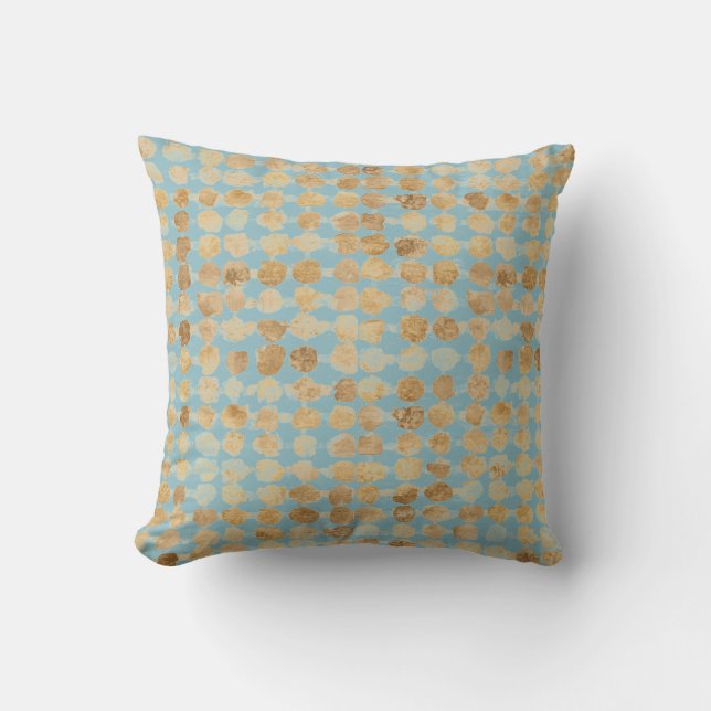 Almofada Elegant, Gold Soft Blue Polkadot Pattern (Frente)
