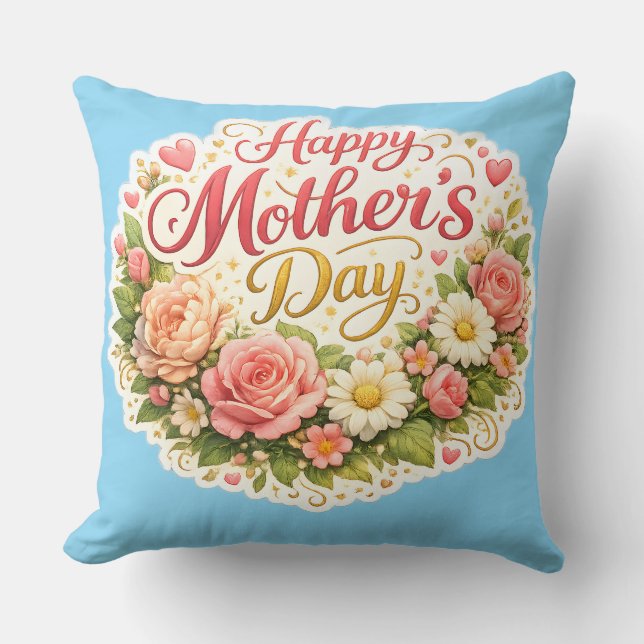 Almofada Elegant happy Mother's Day floral wreath (Frente)