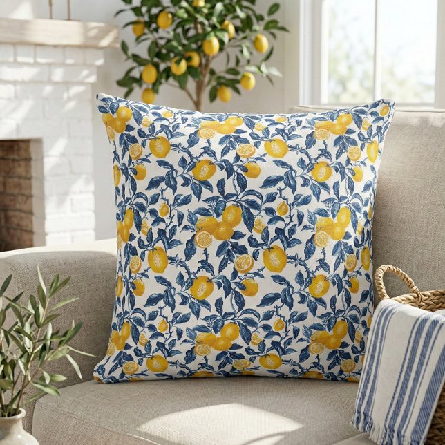 Almofada Elegant Mediterranean Lemon Botanical  (Elegant mediterranean lemon  botanical pattern throw pillow)