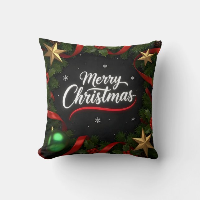 Almofada Elegant Merry Christmas Festive Throw Pillow (Frente)