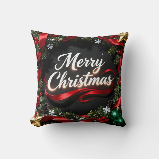 Almofada Elegant Merry Christmas Wreath Pillow (Frente)