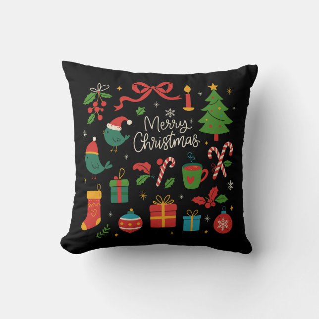 Almofada Elegant Minimalist Christmas Doodles Hand-Drawn (Frente)