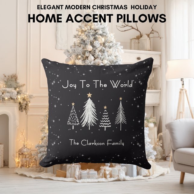 Almofada Elegant Modern Christmas Stars with Family Name  (Elegant Modern Christmas Stars with Family Name Throw Pillow)