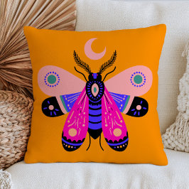 Almofada Elegant Moth with Crescent Moon Vibrant Yellow