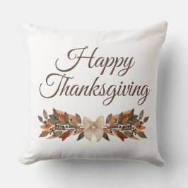 Almofada Elegant Neutral “Happy Thanksgiving” Throw Pillow