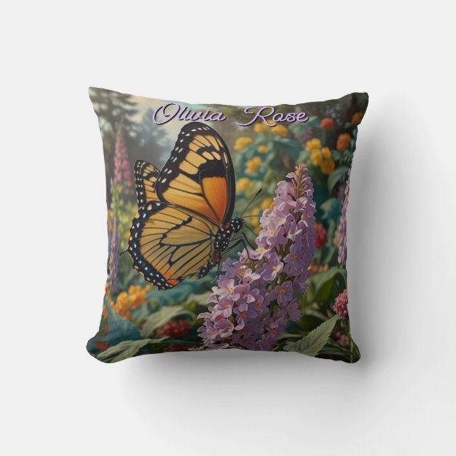 Almofada Elegant pastel wildflower garden with butterfly (Frente)