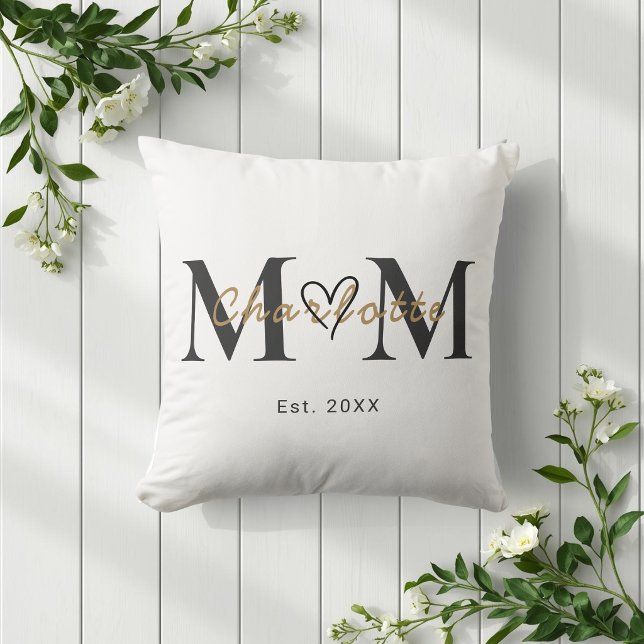 Almofada Elegant Personalized Mom Name Est Year Pillow (Criador carregado)