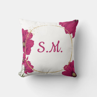 Almofada Elegant Pink Floral Gold Circle Throw Pillow