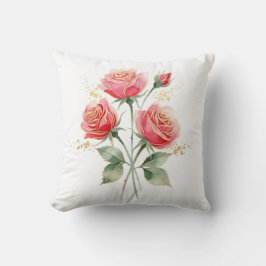 Almofada Elegant Pink Watercolor Roses with Gold Foil Trim