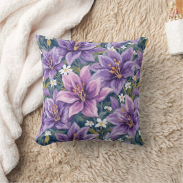 Almofada Elegant Purple Lily Floral Oil Painting