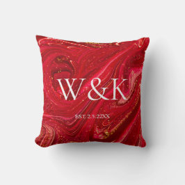 Almofada Elegant Red Glitter Initial Wedding Couple 