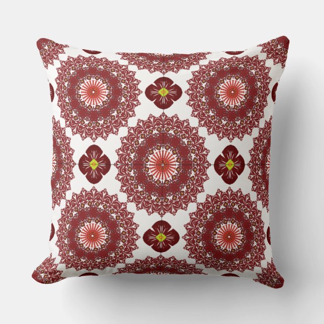 Almofada Elegant Red Mandala Geometric Bedroom & Home Texti (Frente)