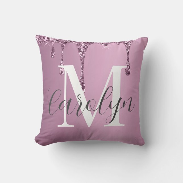 Almofada Elegant Rose Pink Glitter Drip Throw Pillow (Frente)