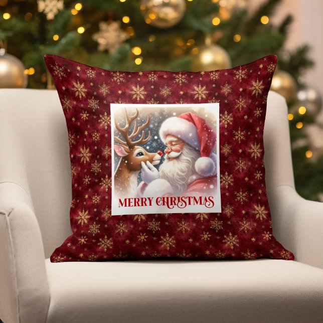 Almofada Elegant Santa Claus Rudolph Cute Classic Christmas (simple classic watercolor santa claus,
santa claus reindeer rudolph,
rudolph red nosed deer xmas,
wa)