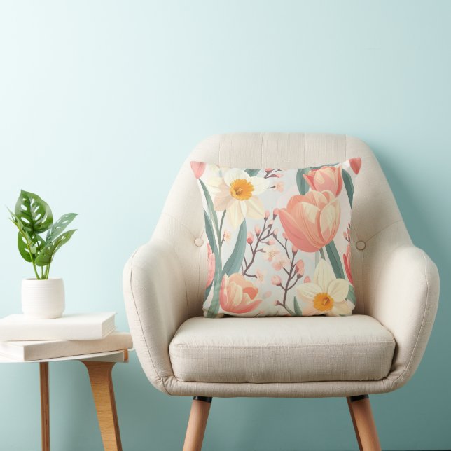 Almofada Elegant Spring Floral Pillow – Pastel Tulips (Cadeira)