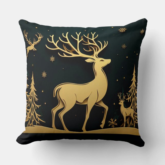 Almofada Elegant Stag – Golden Forest Silhouette (Frente)