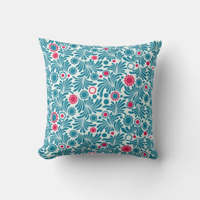 Almofada Elegant Teal and Magenta Foliage Pattern (Frente)