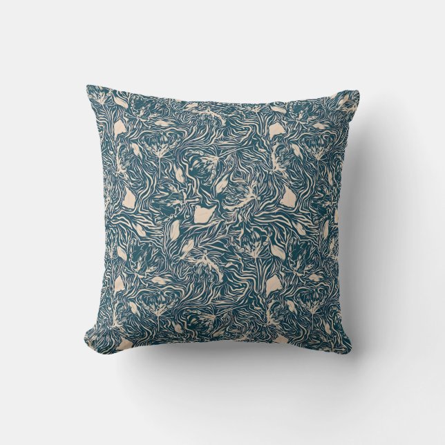 Almofada Elegant Teal Botanical Swirl Seamless Pattern (Frente)