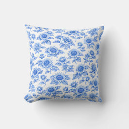Almofada Elegant Toile du Jouy Sunflowers – Blue Botanical 