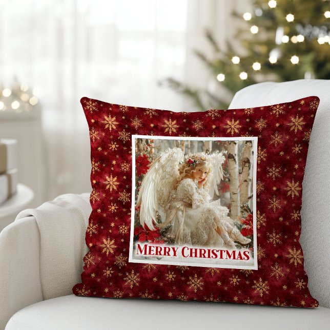 Almofada Elegant Victorian Angel Red Gold Decorative Xmas (Elegant Victorian Angel Red Gold Decorative Christmas Pillow

)