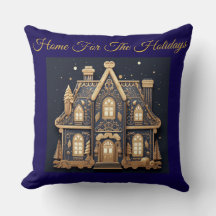 Elegant Vintage Navy Blue and Gold Throw Pillow