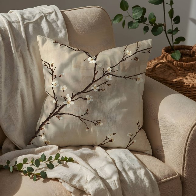 Almofada Elegant White Blossom Minimal Branch (Criador carregado)