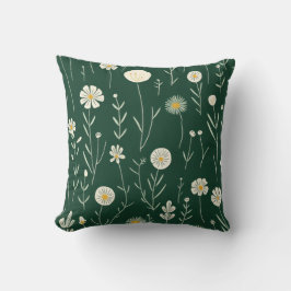 Almofada Elegant Wildflower Pattern on Dark Green 
