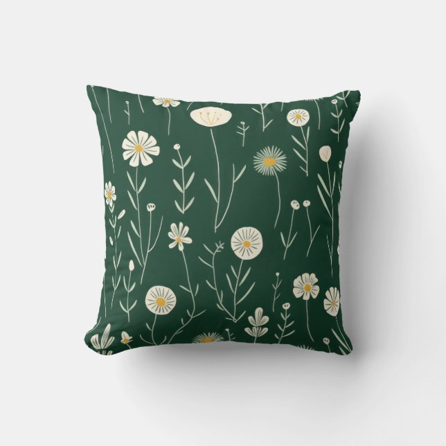 Almofada Elegant Wildflower Pattern on Dark Green  (Frente)
