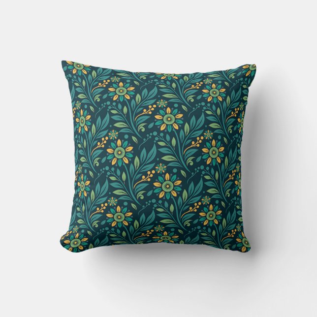 Almofada Elegant Yellow and Teal Floral Pattern Design (Frente)