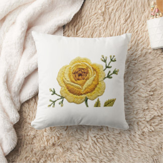 Almofada Elegant Yellow Rose Faux Embroidery Throw Pillow