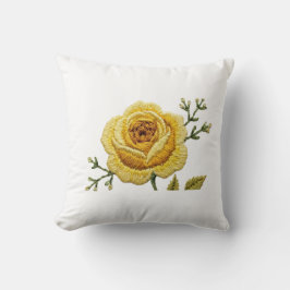Almofada Elegant Yellow Rose Faux Embroidery Throw Pillow