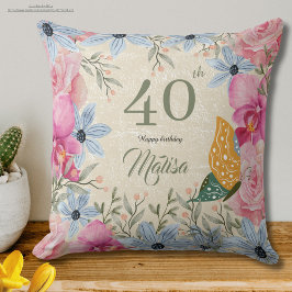 Almofada Elegante 40th Rustic Watercolor floral