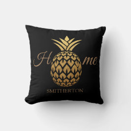 Almofada Elegante Abacaxi Dourado Moderno Preto Casa