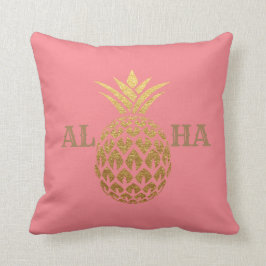 Almofada Elegante Abacaxi Dourado Moderno Rosa Coral Aloha