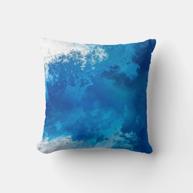 Almofada Elegante Abstrato Blue Ocean Ondas Arte Acrílica | (Frente)