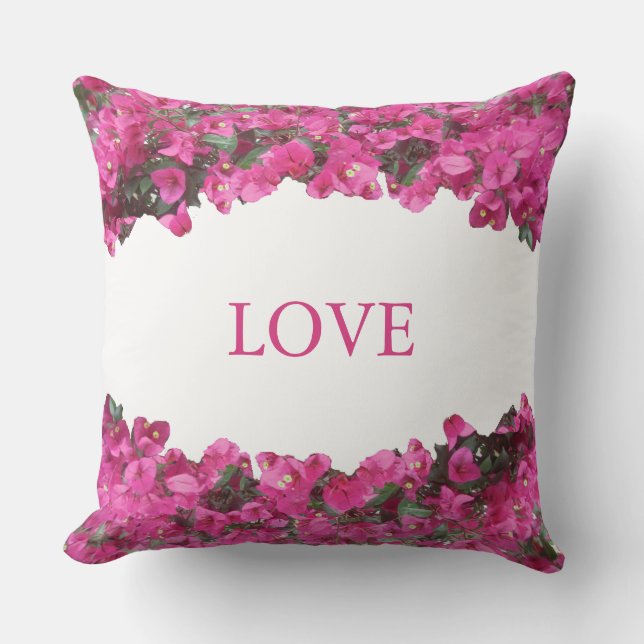 Almofada Elegante Amor Flores Tropicais em Branco (Frente)
