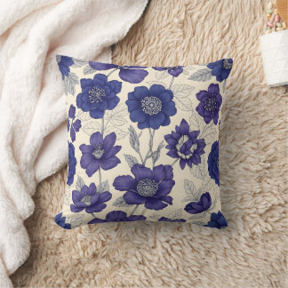 Almofada elegante Anêmona Floral Azul Marinho