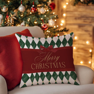 Almofada Elegante Arco Vermelho Vintage Verde Feliz Natal