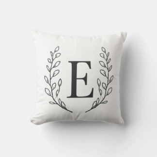 Almofada Elegante Arte de Linha Botânica com Inicial E Mono