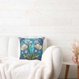 Almofada Elegante Arte Moderna Nouveau Azul Roxo Iris Flora