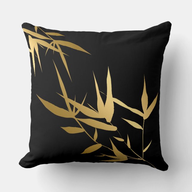Almofada Elegante Bambu Preto Dourado Asiático 1 (Frente)