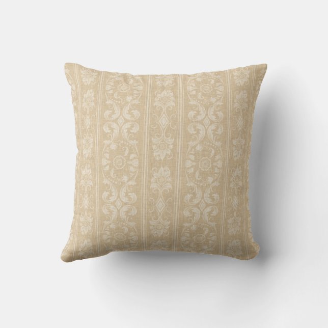 Almofada Elegante Beige e Cream Floral Damask (Verso)