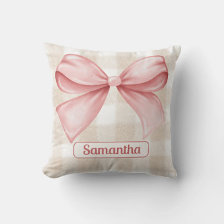 Almofada Elegante Beige Gingham com Destaque de Arco Rosa P