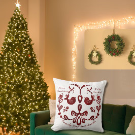 Almofada Elegante Bilíngue Burgundy Birds Natal Espanhol