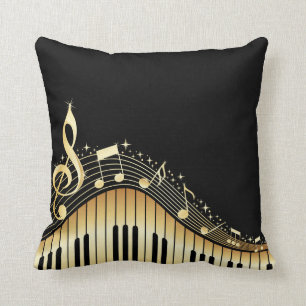 Almofada Elegante Black And Dourado Music Notes Design