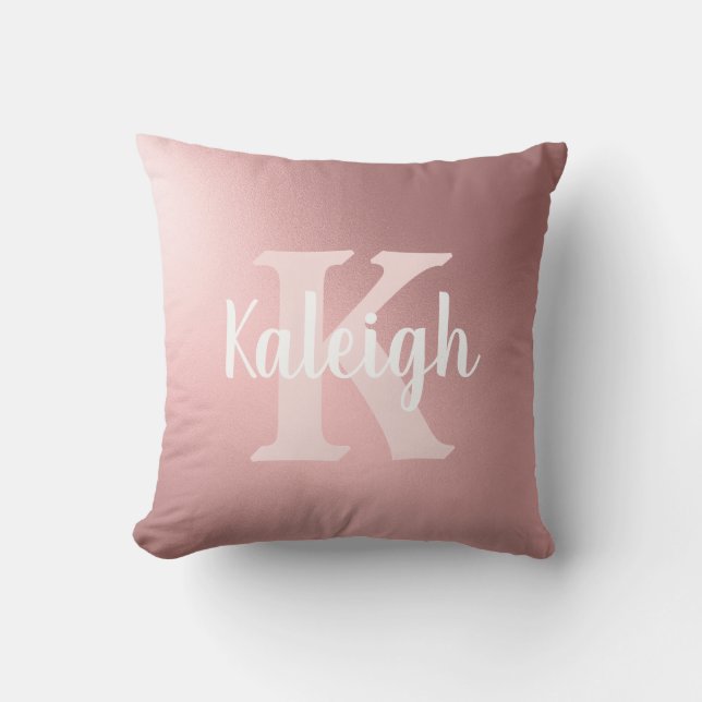 Almofada Elegante Blush Metálico Rosa Branco Monograma Nome (Frente)