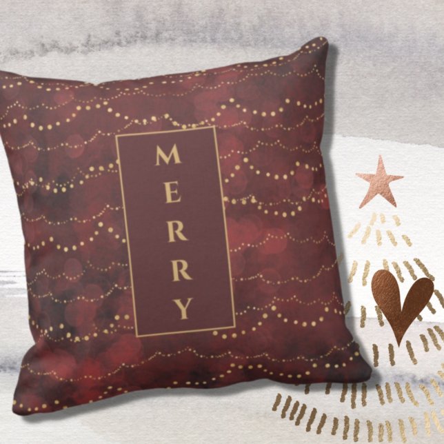 Almofada Elegante Borgonha e Dourado Texto de FELIZ Natal (Criador carregado)