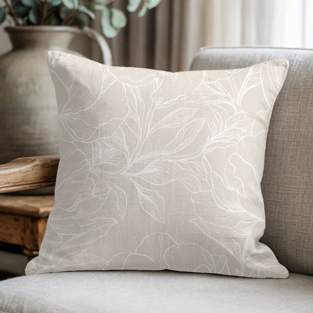 Almofada Elegante Botânico Floral Bege (Criador carregado)