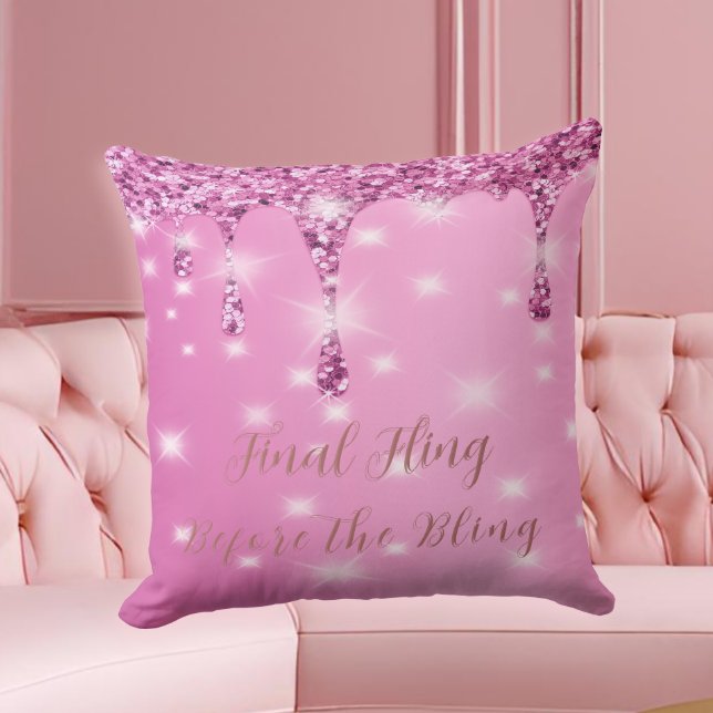 Almofada Elegante Brilho Rosa Quente Drip Despedida de Solt (Hot pink glam pillow makes a dazzling gift for the bride-to-be or her bachelorette crew.)